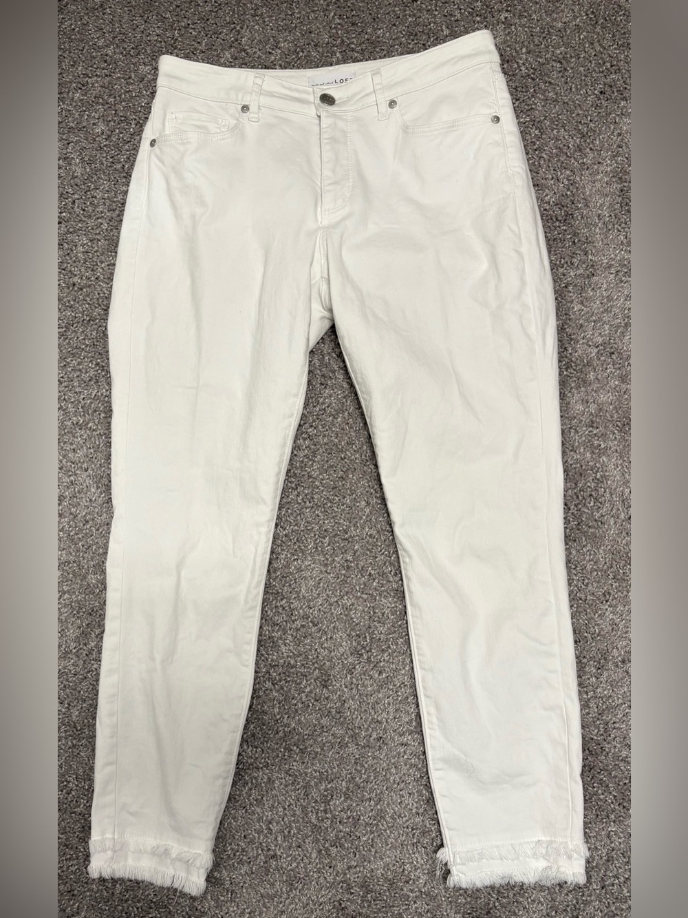LOFT White Cropped Ankle Jeans with Frayed Hem